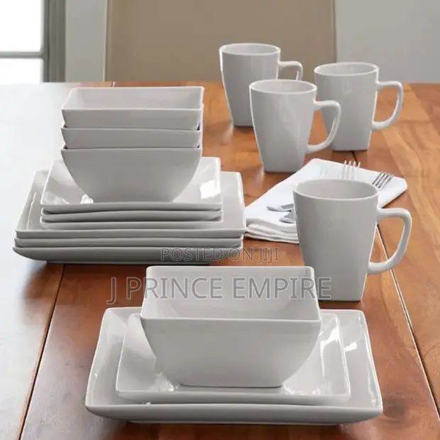 16-Piece Porcelain Coupe Square Dinnerware Set Home Dinner in