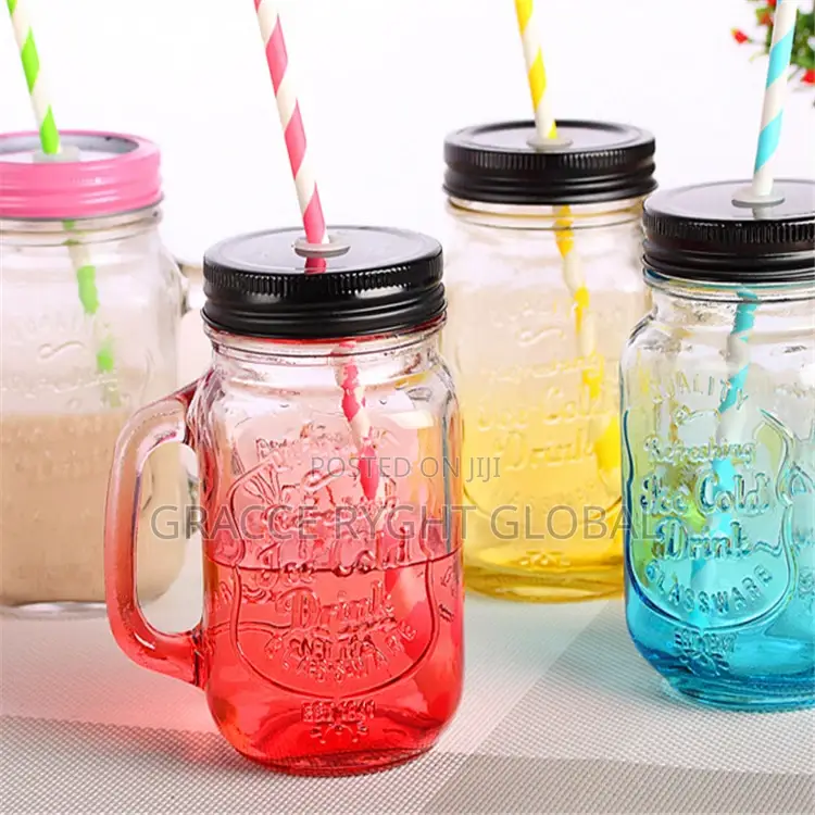 Mason Jar With Plastic Straw