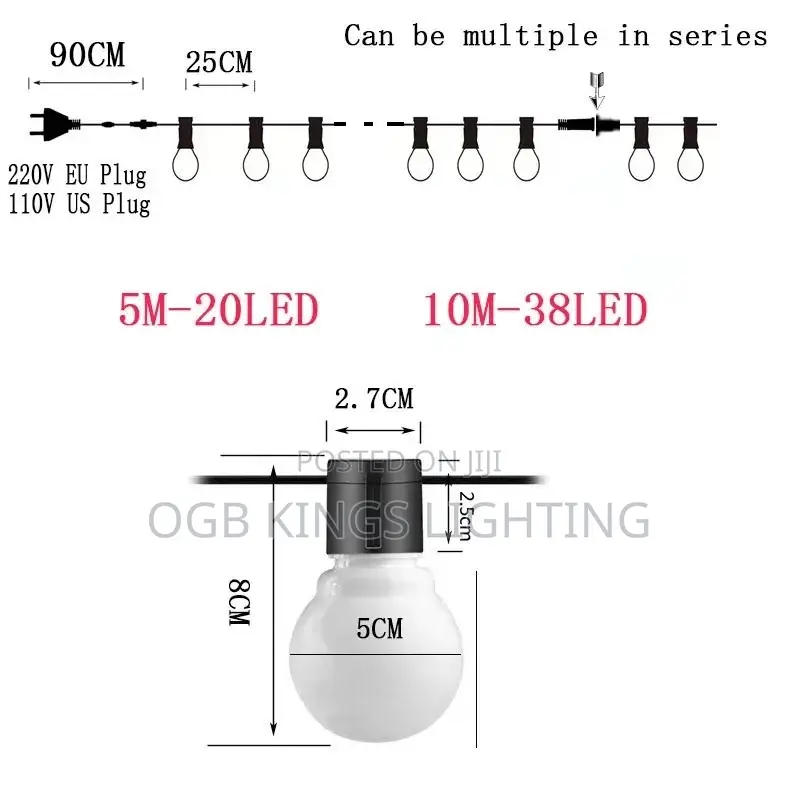 20m 40bulb Patio String Light Garland Lights