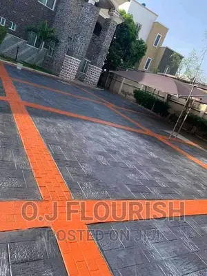 Black and Orange Stamped Concrete