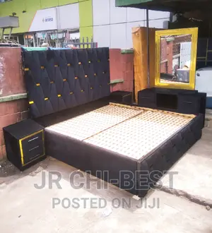 6 by 6 HDF Padded Upholstery Wooden Bed Frame Set