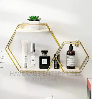 Hexagonal Floating Shelf With Wooden Board,