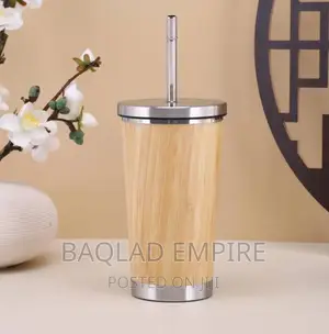 Stainless Steel Liner Wooden Insulated Coffee/Tea Mug Straw