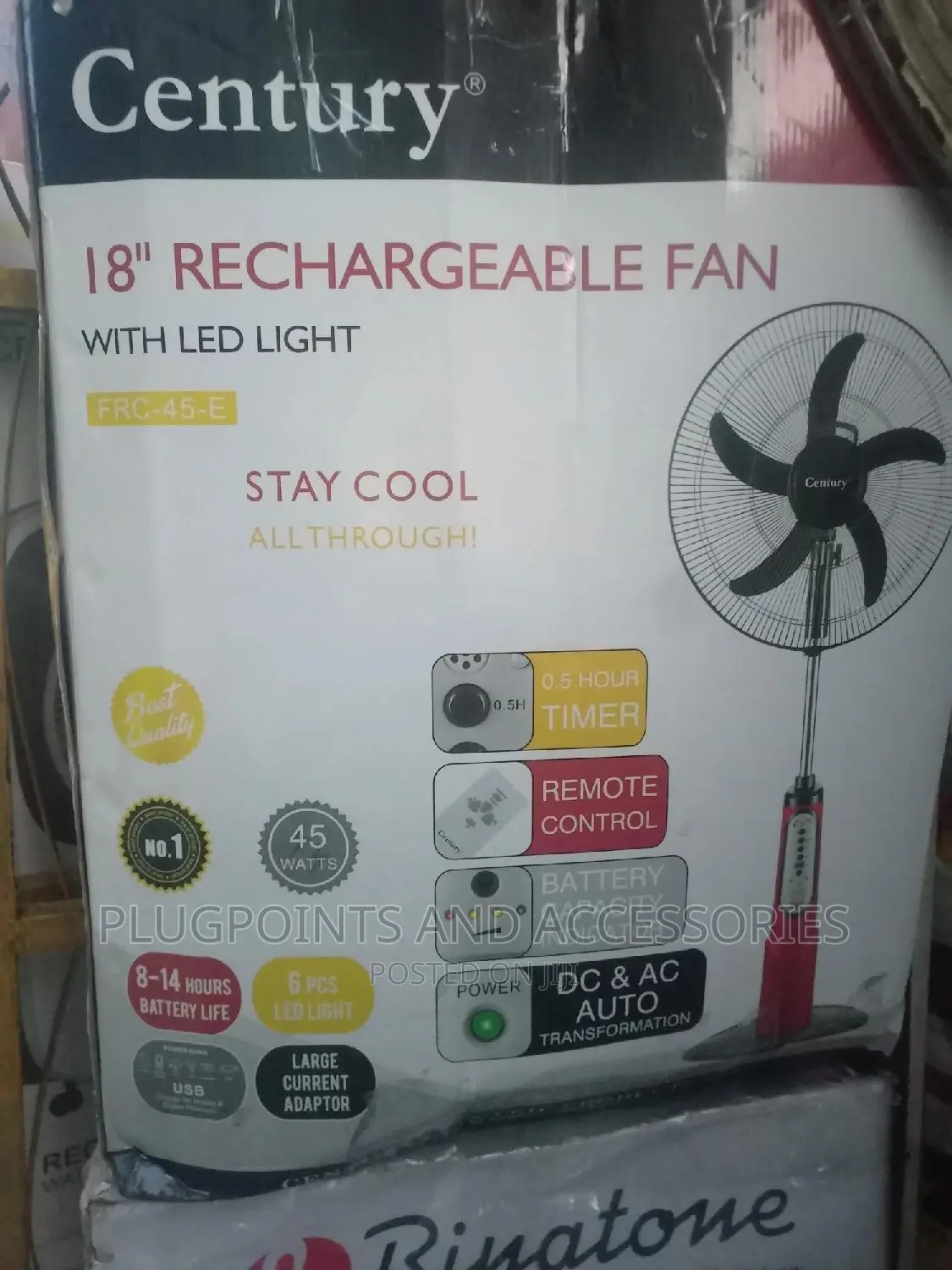 18" Century Rechargeable AC/Dc Fan +