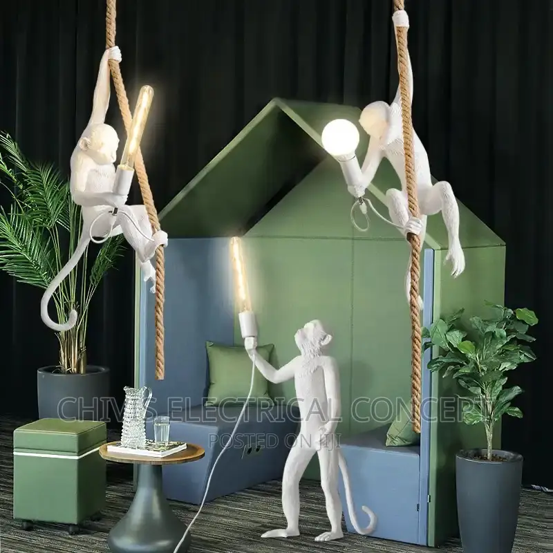 Retro Monkey Lamp Nordic LED Pendant Lights Hemp Rope Resin
