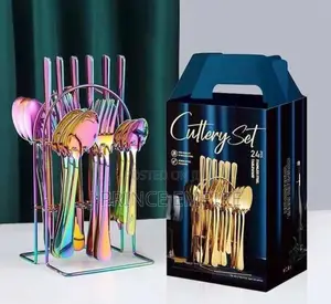 Cutlery 24pcs Rack Set Stainless Steel Cutlery Set Colorful