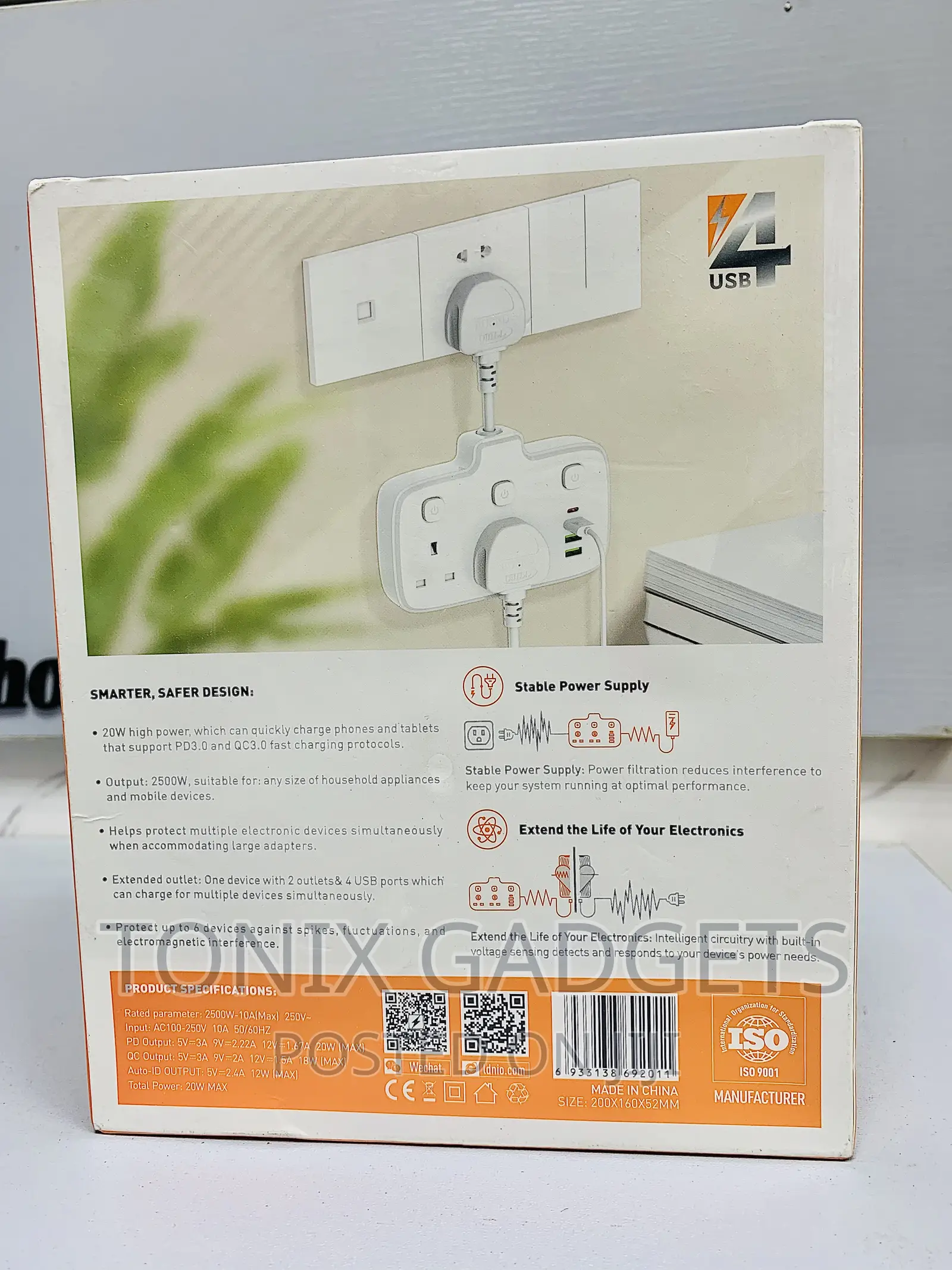 2 Ways Power Extension Socket - 2500W - Model SK2492