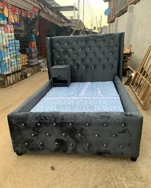 4ftby6ft Grey Padded Velvet Bedframe