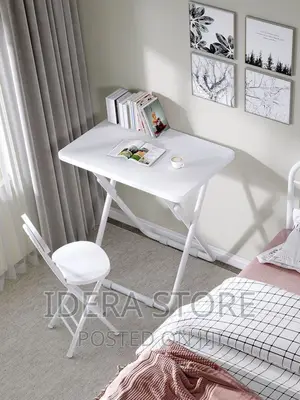 White Adjustable Folding Reading Table and Chair