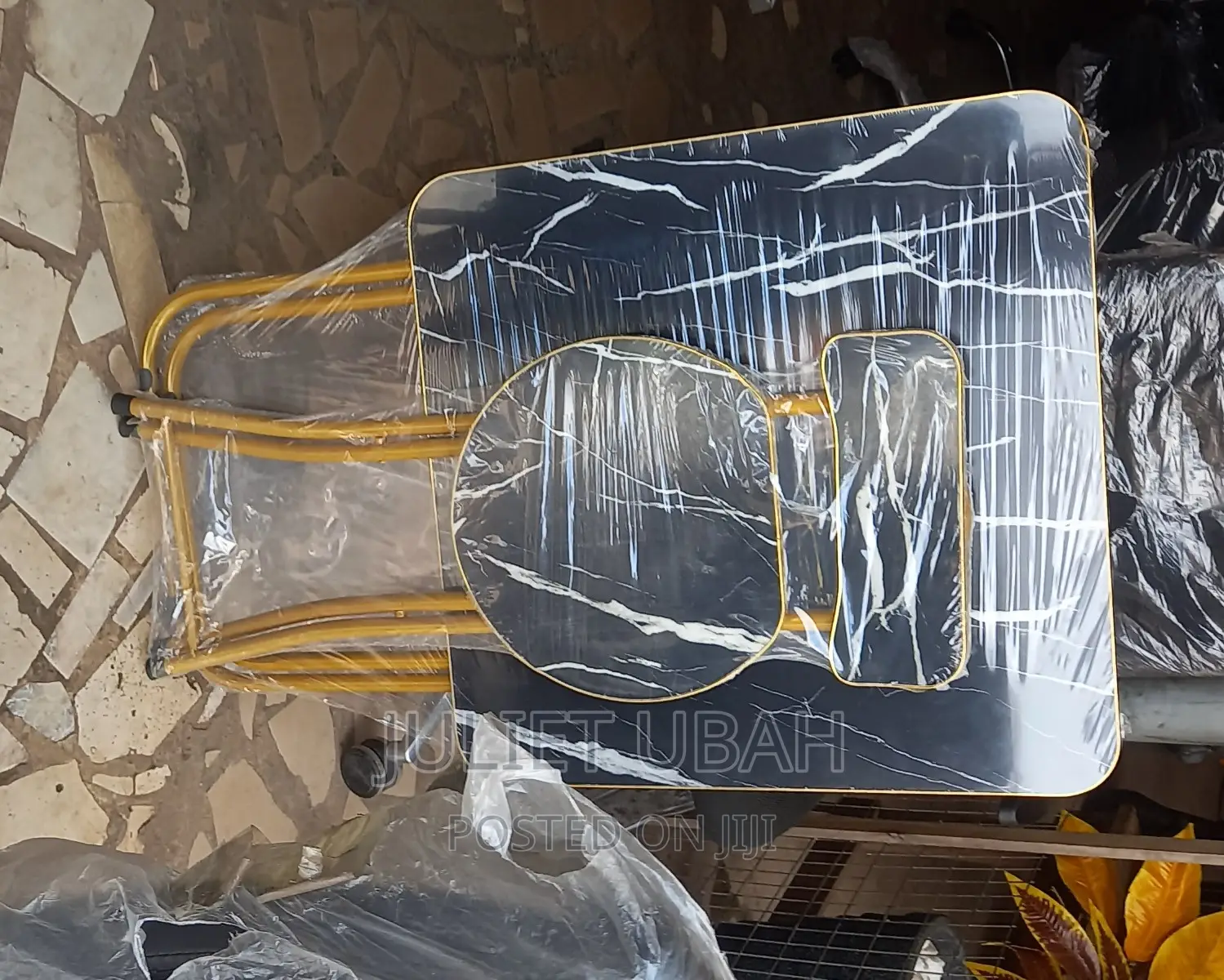 Foldable Table and a Chair With Golden Frame