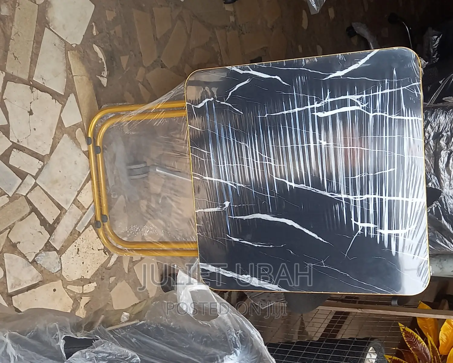 Foldable Table and a Chair With Golden Frame