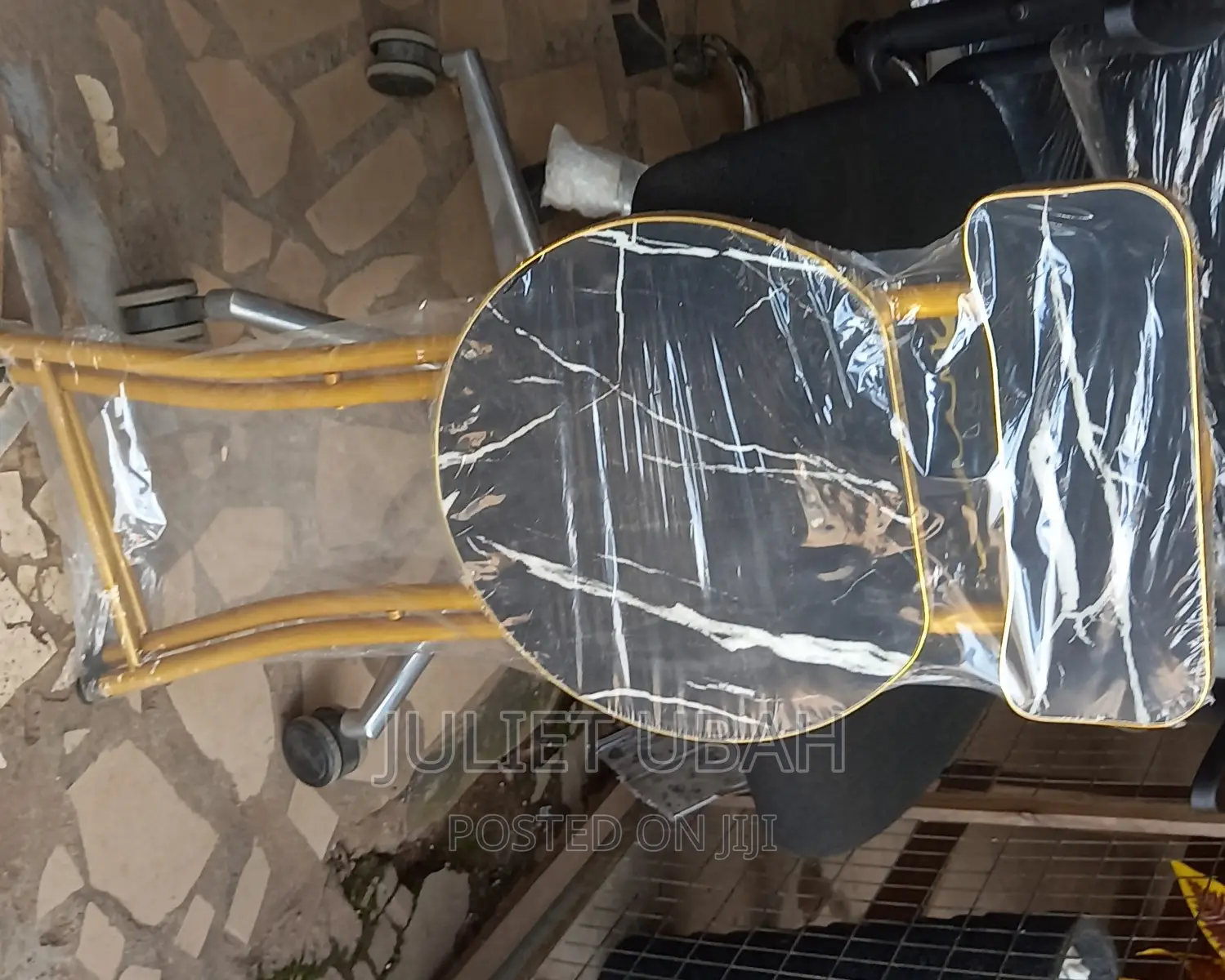 Foldable Table and a Chair With Golden Frame