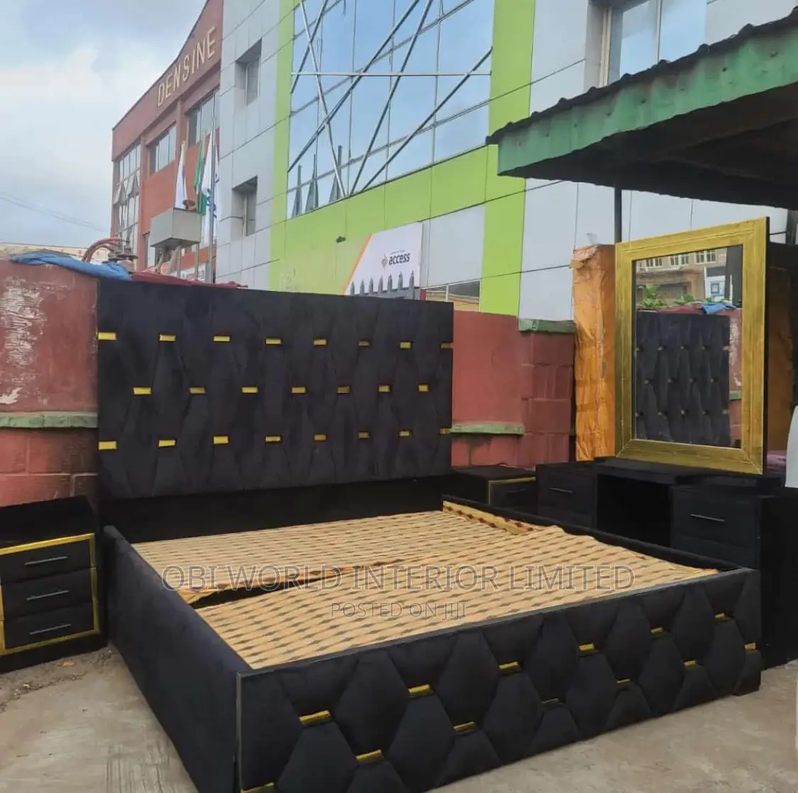 Bed Frame Set With Dressing Mirror and Spring Mattress