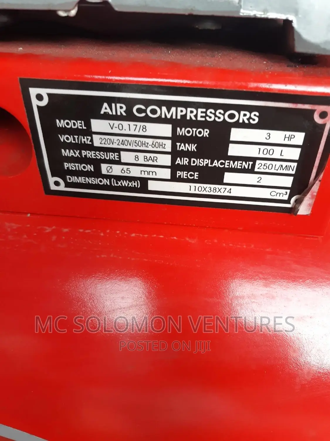 3hp Engine Drive Air Compressor 100littres 8bar