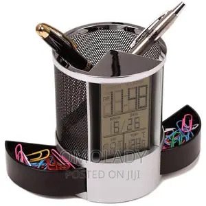 Multifunction Digital LCD Alarm Clock Mesh Pen Holder
