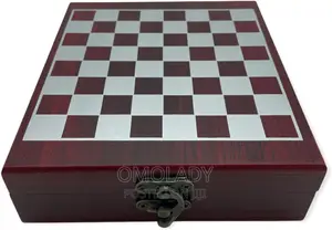 Compact Wooden Case Chess Board With Wine Accessory Kits