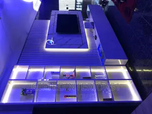 High Glossy Tv Console With Wall Cladding and LED Lights