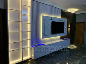 High Glossy Tv Console With Wall Cladding and LED Lights