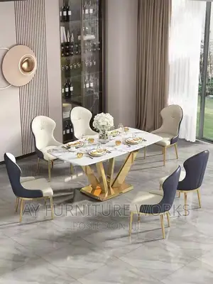 6 Man Pure Marble Top Dinning Set