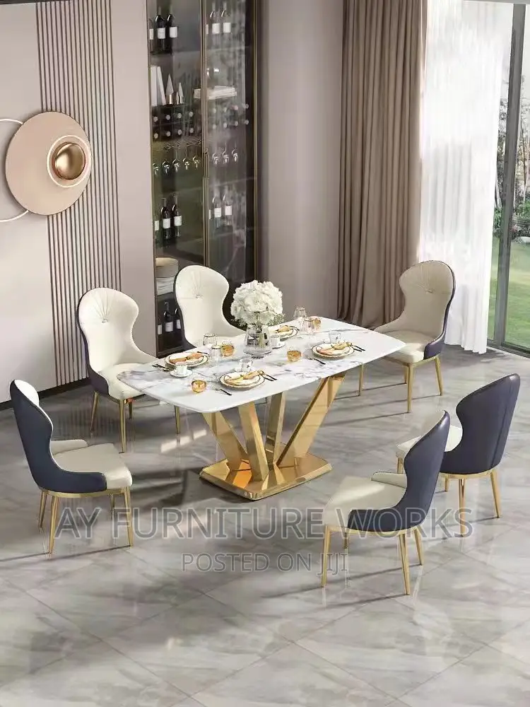 6 Man Pure Marble Top Dinning Set