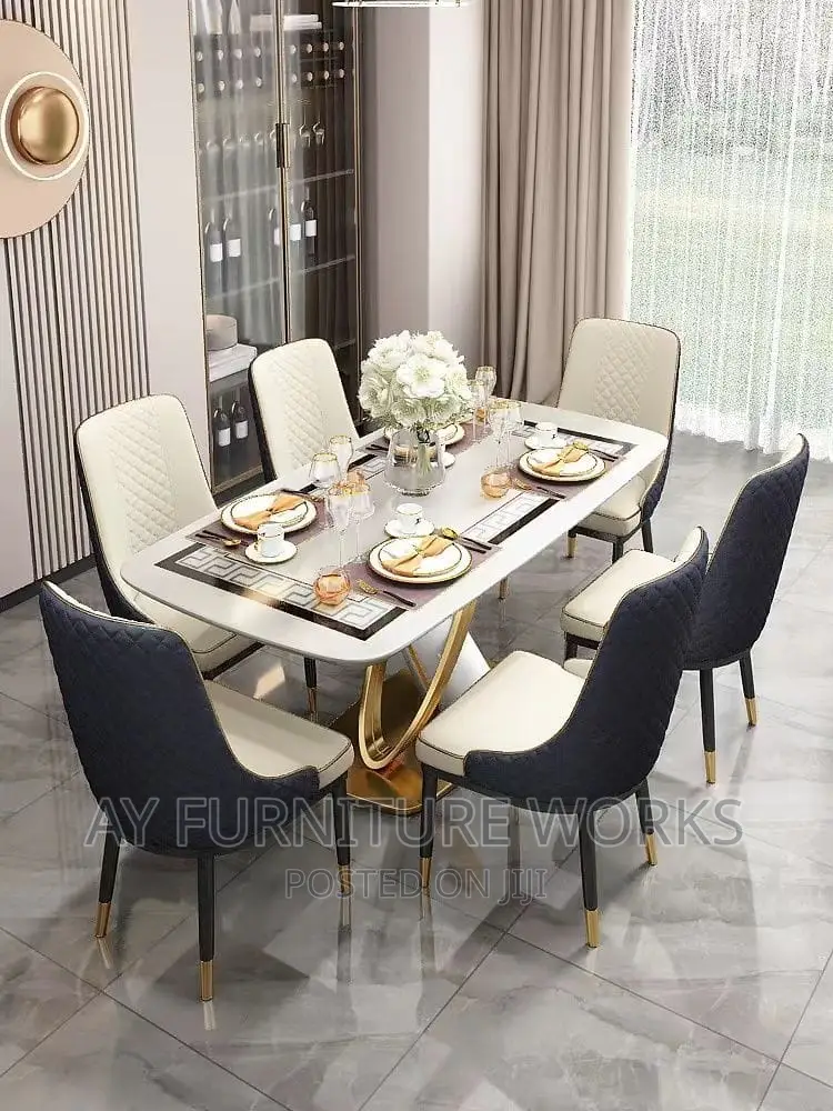 6 Man Pure Marble Top Dinning Set