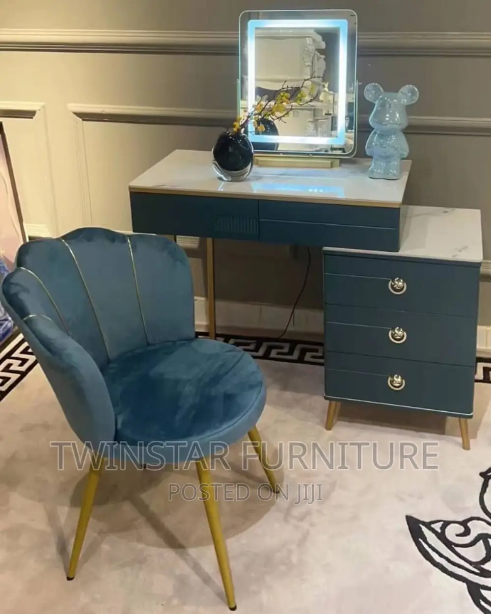 New Modern Mirror Console Table With Chair