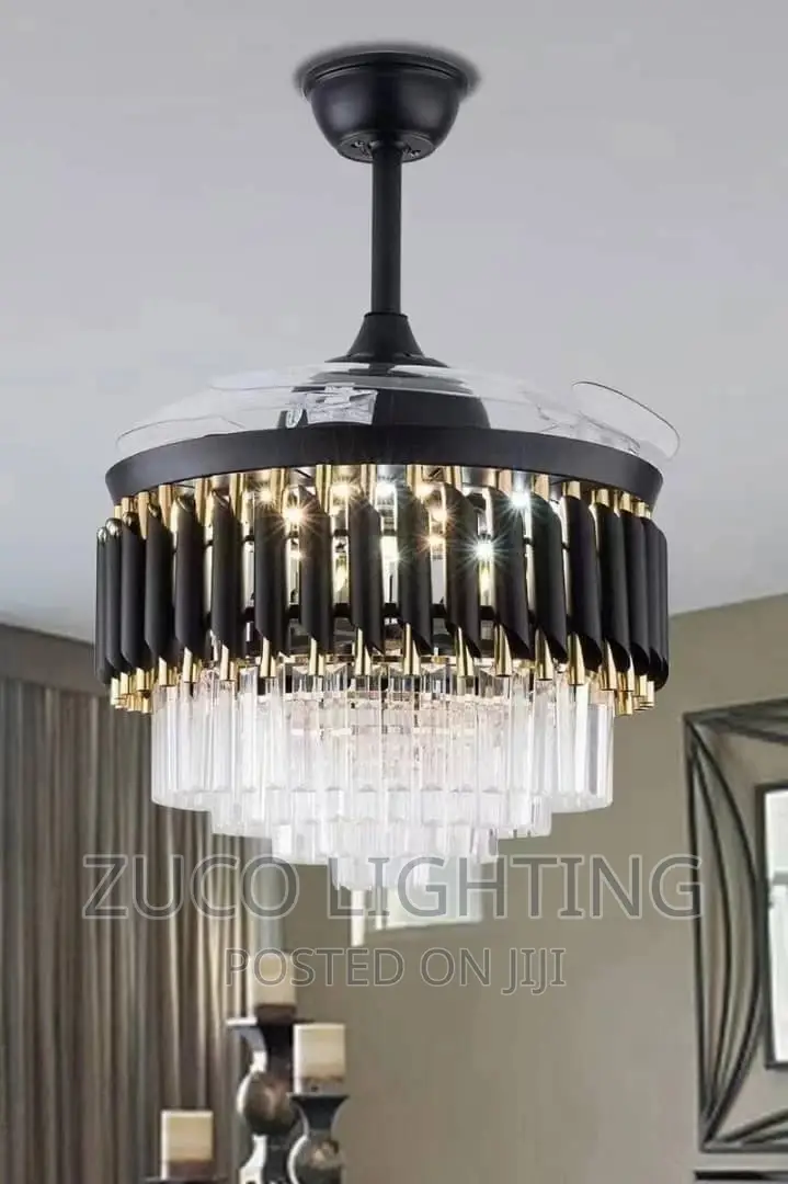 Modern LED Crystal. Chandelier With Ceiling Fans