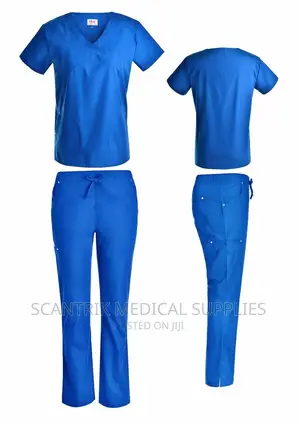 Blue Cotton Female Doctor Scrub Suit