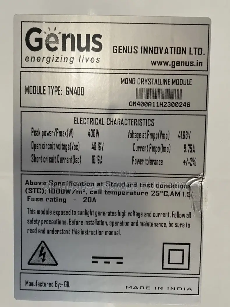 Genus 400W Monocrystaline Indian Solar Panel
