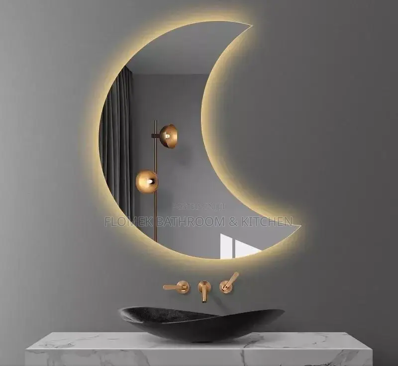 Led Mirror With Half Moon Shape.