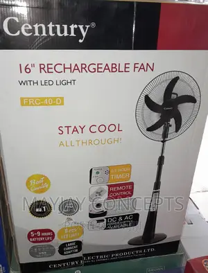 16" Century Rechargeable Standing Fan-supports Solar Charge