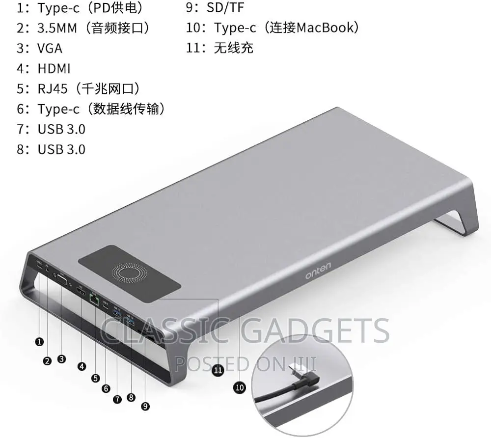ONTEN Type-C Multifunction Dockstation With Wireless Charger