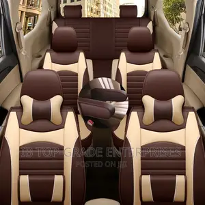 Car Seven Seaters Dark Brown Cream Leather Seat Cover