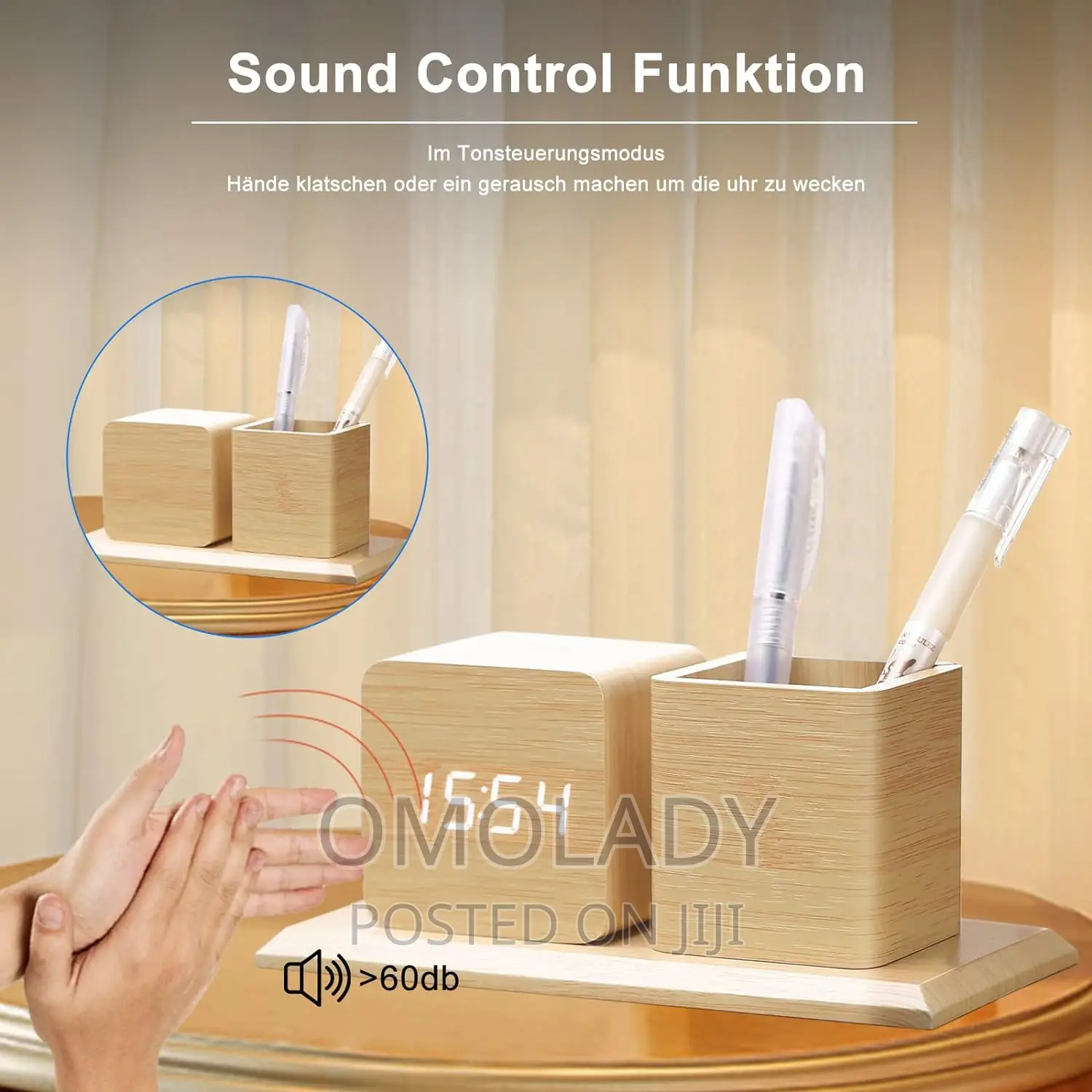 Wooden Digital Clock With Pen Holder