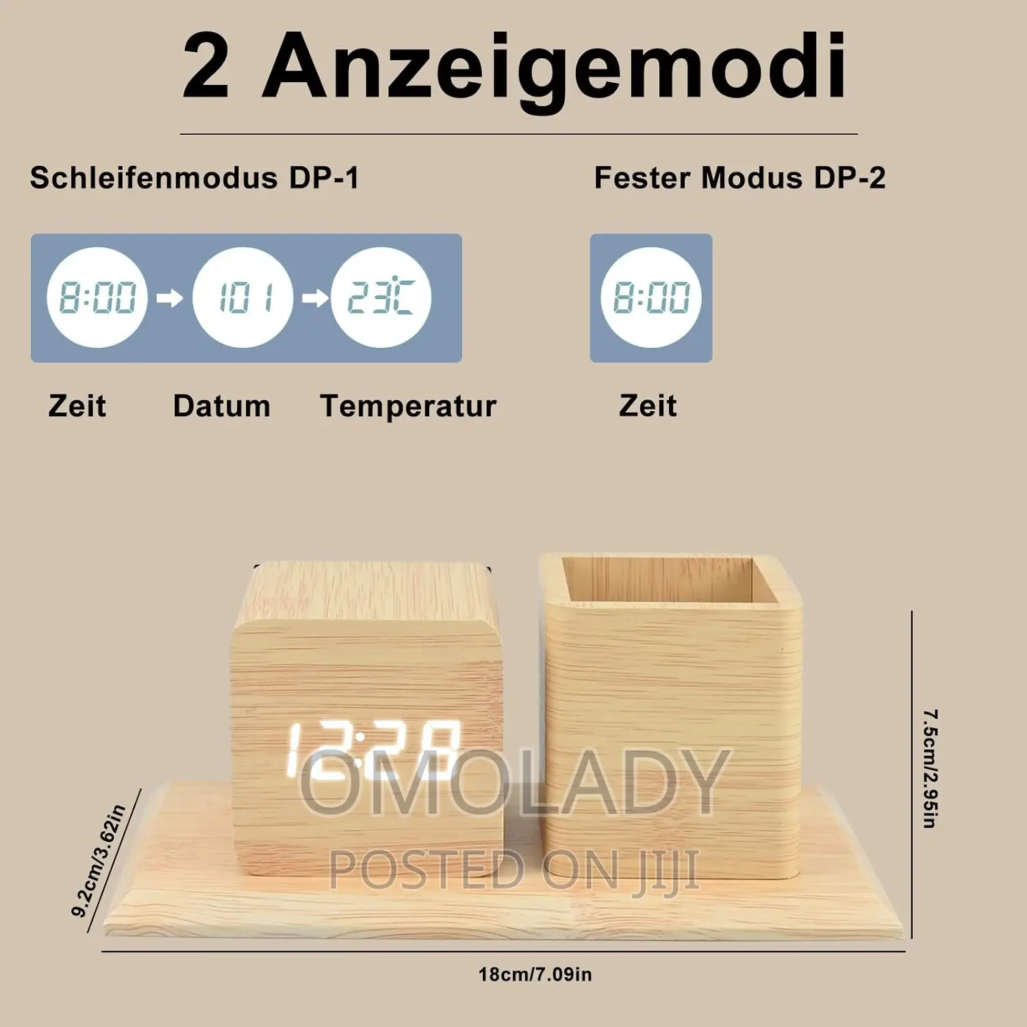 Wooden Digital Clock With Pen Holder