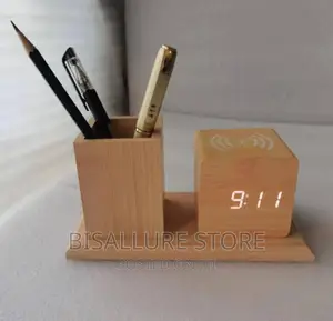 Photo - 2 in 1 Wooden Alarm Clock and Pen Holder