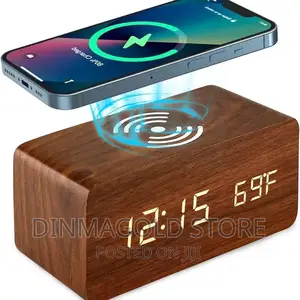 Photo - Digital Alarm Clock Wooden Temperature