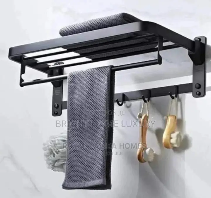 Black Multiple Towel Rail, Rack and Hanger With Hook