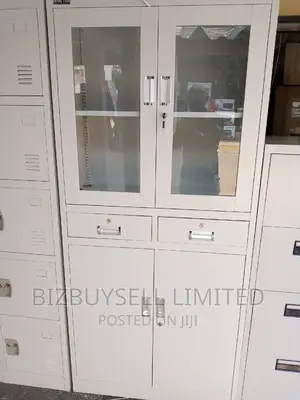 Fool High Metal Shelves, Half Glass Doors Half Metal, 2 Draw