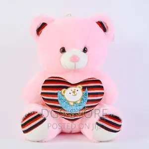 Soft Striped Embroidery Love Teddy Bear