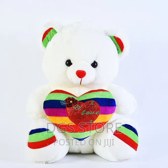 Soft Striped Embroidery Love Teddy Bear