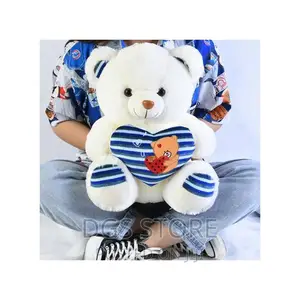 Soft Striped Embroidery Love Teddy Bear