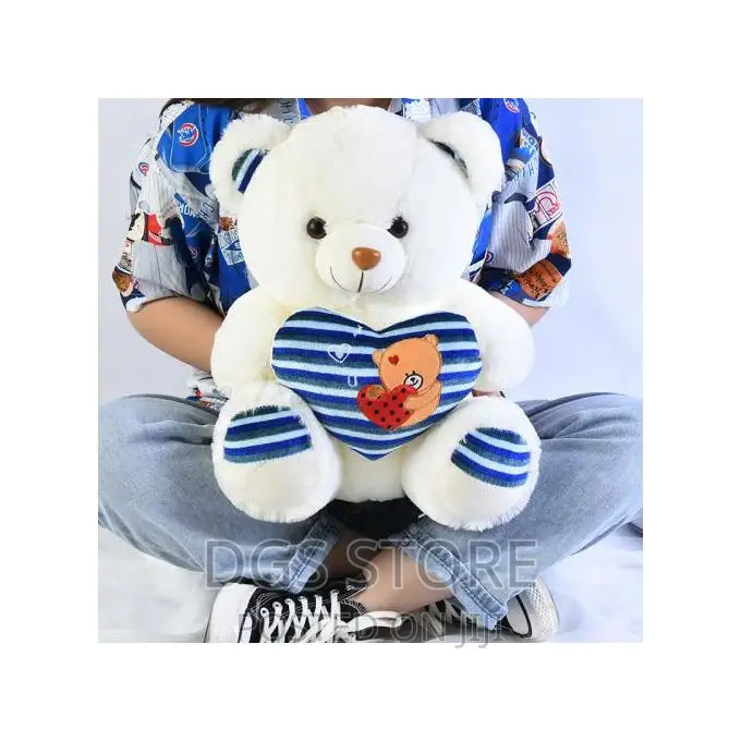 Soft Striped Embroidery Love Teddy Bear