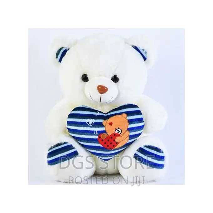 Soft Striped Embroidery Love Teddy Bear