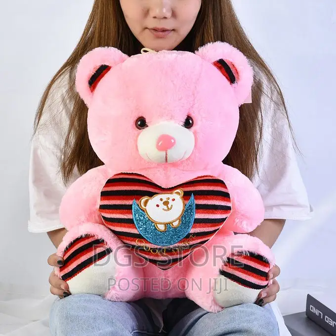 Soft Striped Embroidery Love Teddy Bear