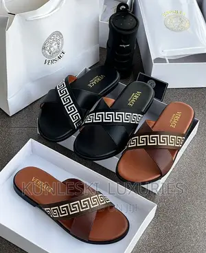 Photo - Original Versace Men Leather Palm Slippers