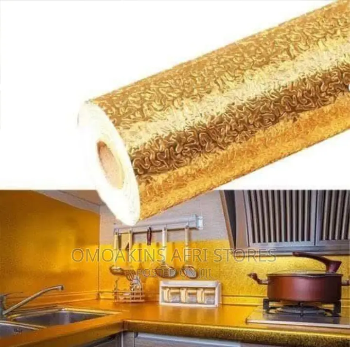 2 Meter Silver Gold Colour Kitchen Wallpaper