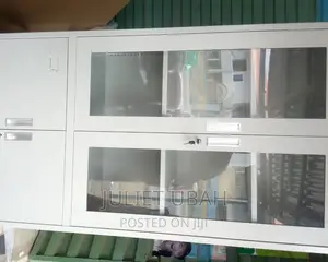 Bookshelf With Half Matel, Half Glass Doors.