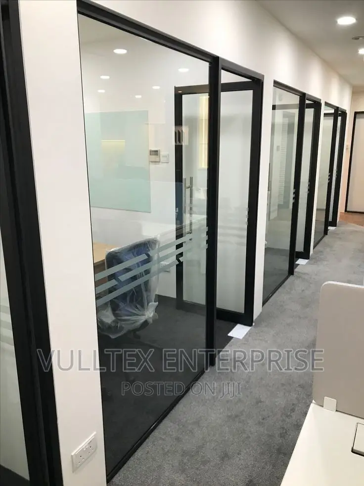 Office Interior Glass, Partition Gray Framing