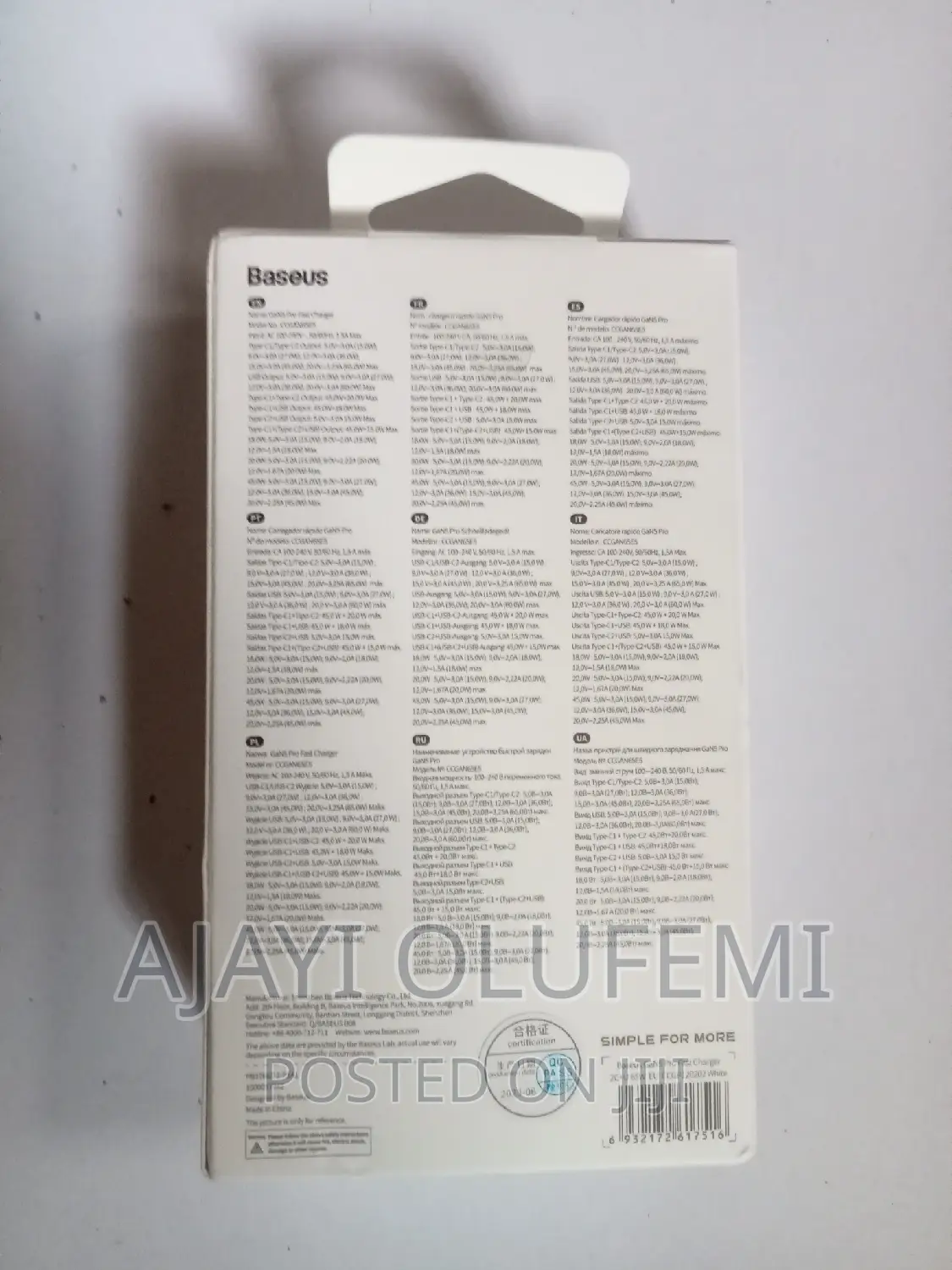 Baseus 65w Gan Pro Fast Charger